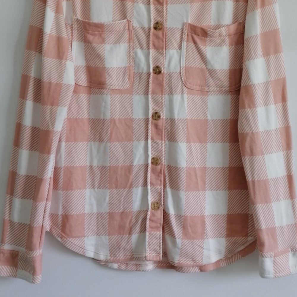 C&C California Women Dusty Pink & White Brick Plaid Print Fairbanks Shirt Size M - Picture 3 of 7